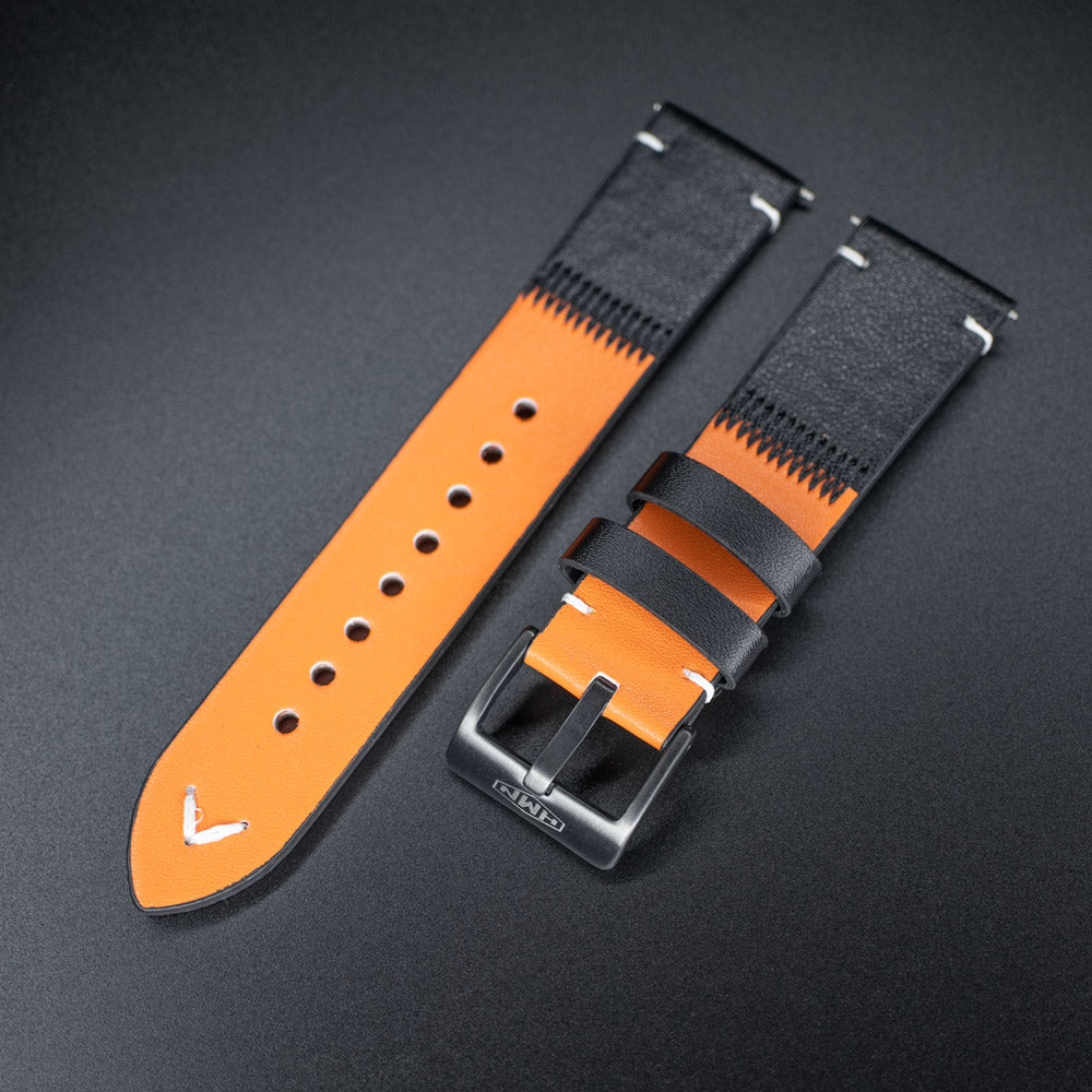 HMNWatch Orange and Black Leather Band