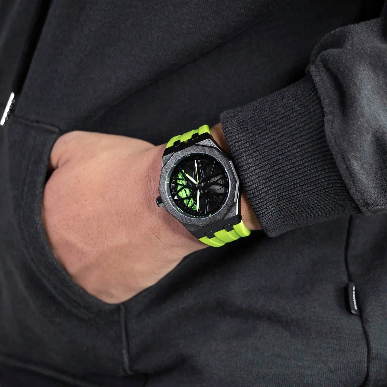 HMNWatch Petronas G55 Spinning Black Strap Mercedes Benz G55 rim watches AMG wheel watches AMG car rim watches