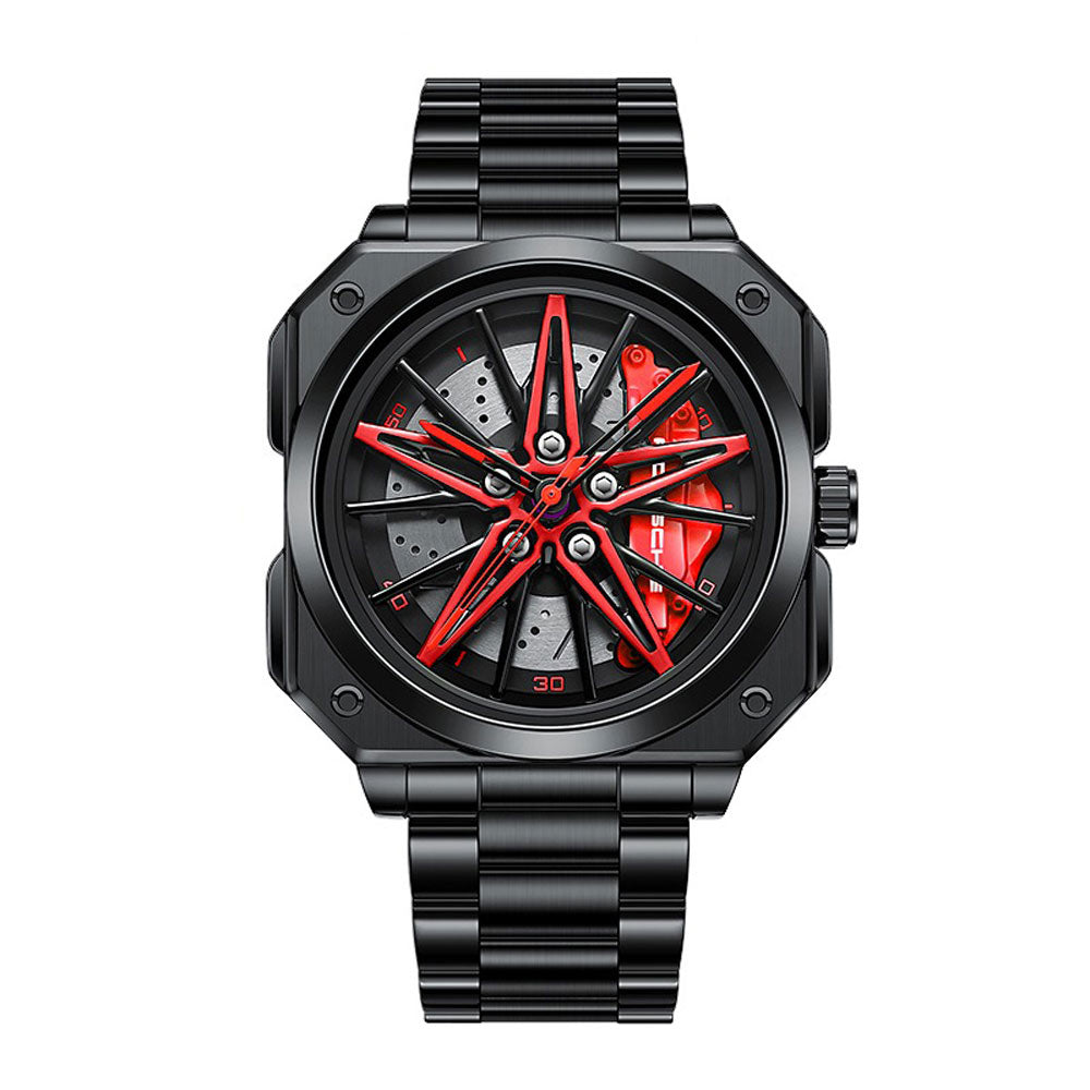 HMNWatch Boxster 911 rim watch steel strap square case