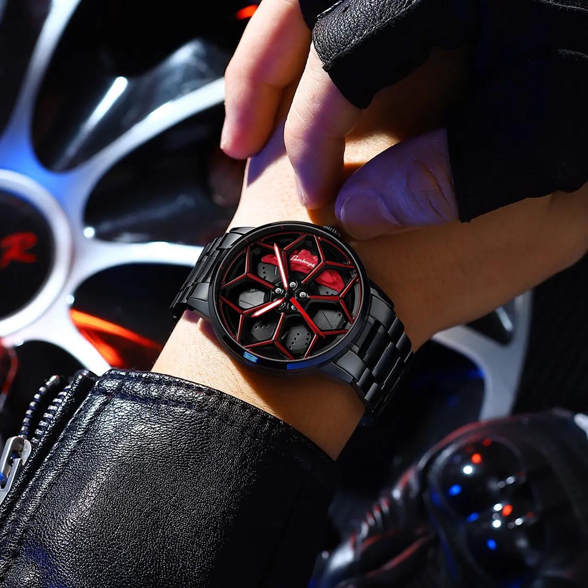 HMNWatch lamborghini urus rim watch racing watch spinning car rim watches