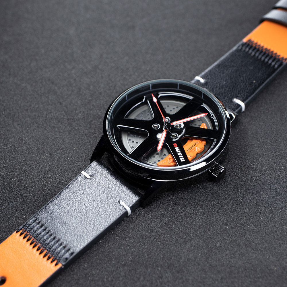 Orange & Black Leather Strap