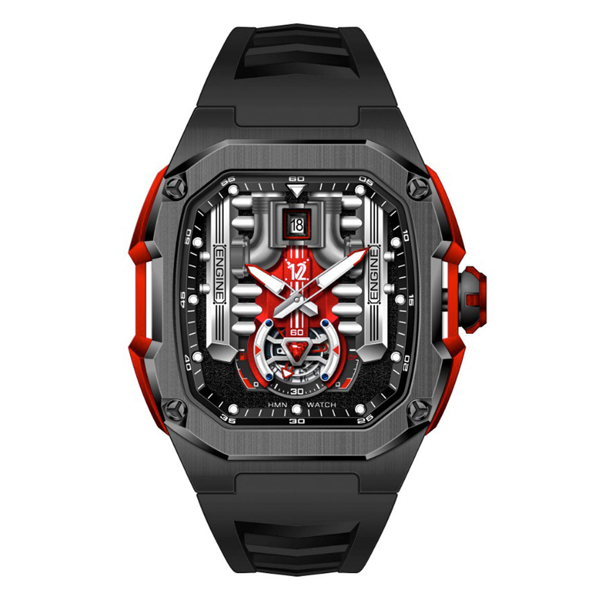 HMN V12 Phantom Watch - V12 Engine Skeleton Watch Red