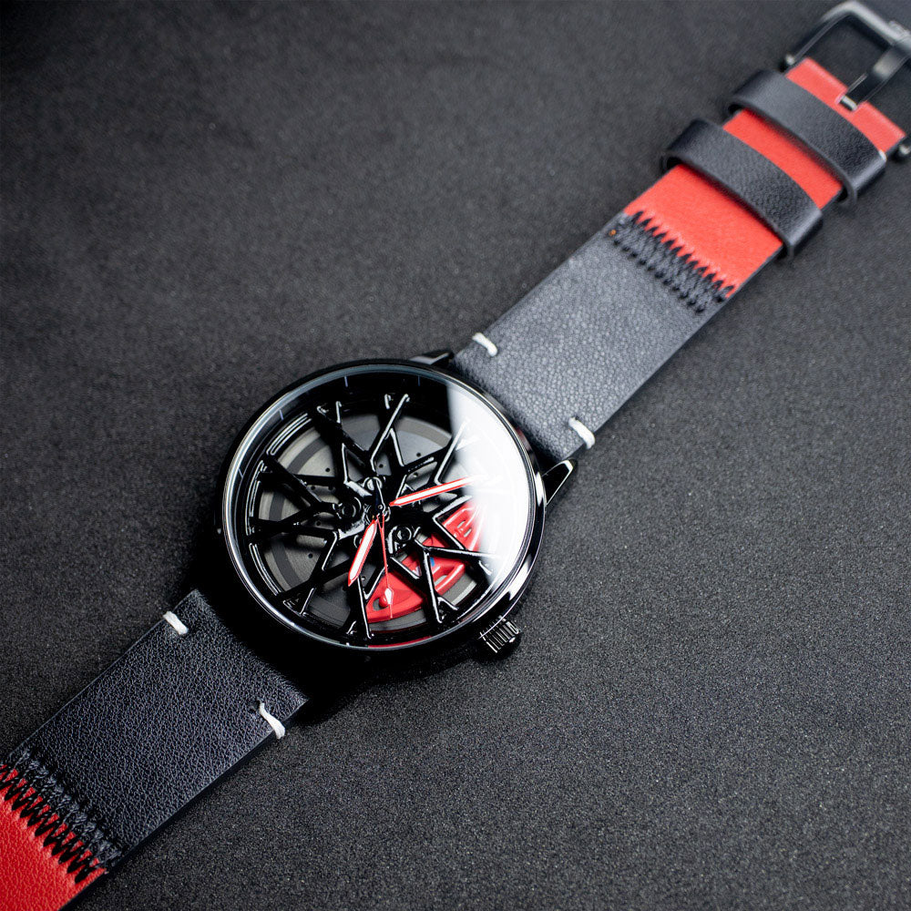 HMNWatch Red and Black Leather Band