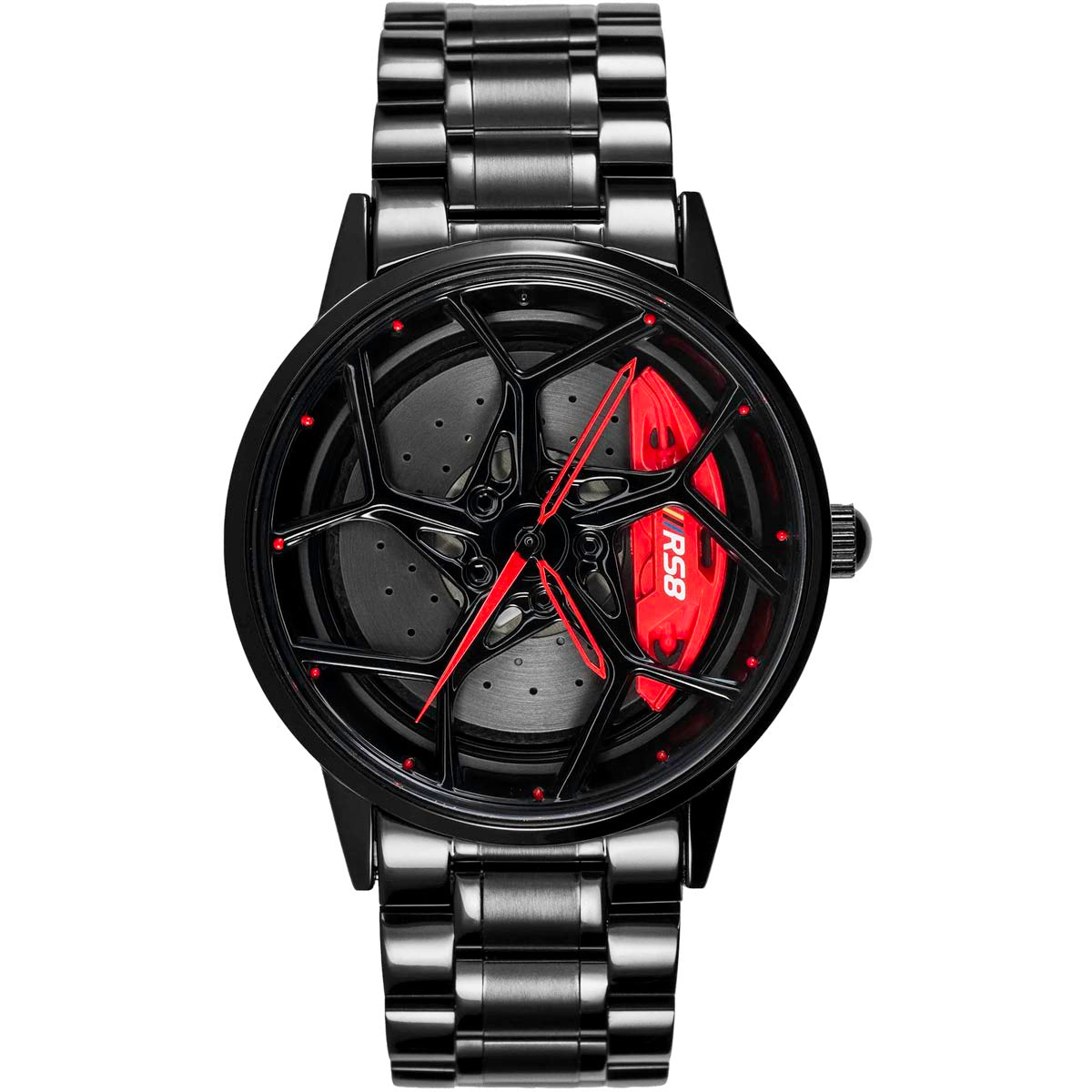 HMNWatch Bavaria RS8 Limited-Edition-Black-Case - Premium Men's Racing Watch Inspired by Audi RS8 | Stainless Steel Spinning Car Wheel Design | High-Quality Craftsmanship Racing Watches for Men