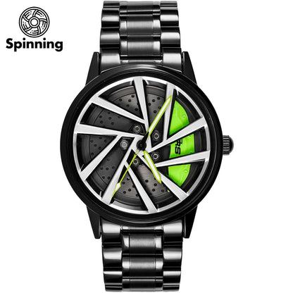 HMNWatch Bavaria RS - Premium Men's Racing Watch Inspired by Audi RS | Stainless Steel Spinning Car Wheel Design | High-Quality Craftsmanship Racing Watches for Men