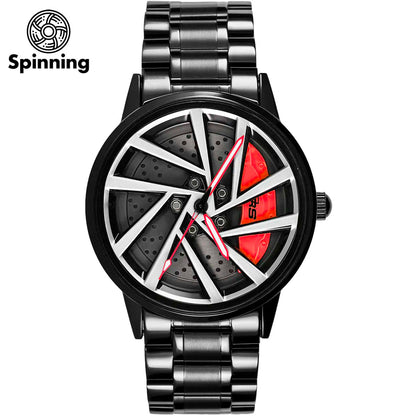 HMNWatch Bavaria RS - Premium Men's Racing Watch Inspired by Audi RS | Stainless Steel Spinning Car Wheel Design | High-Quality Craftsmanship Racing Watches for Men