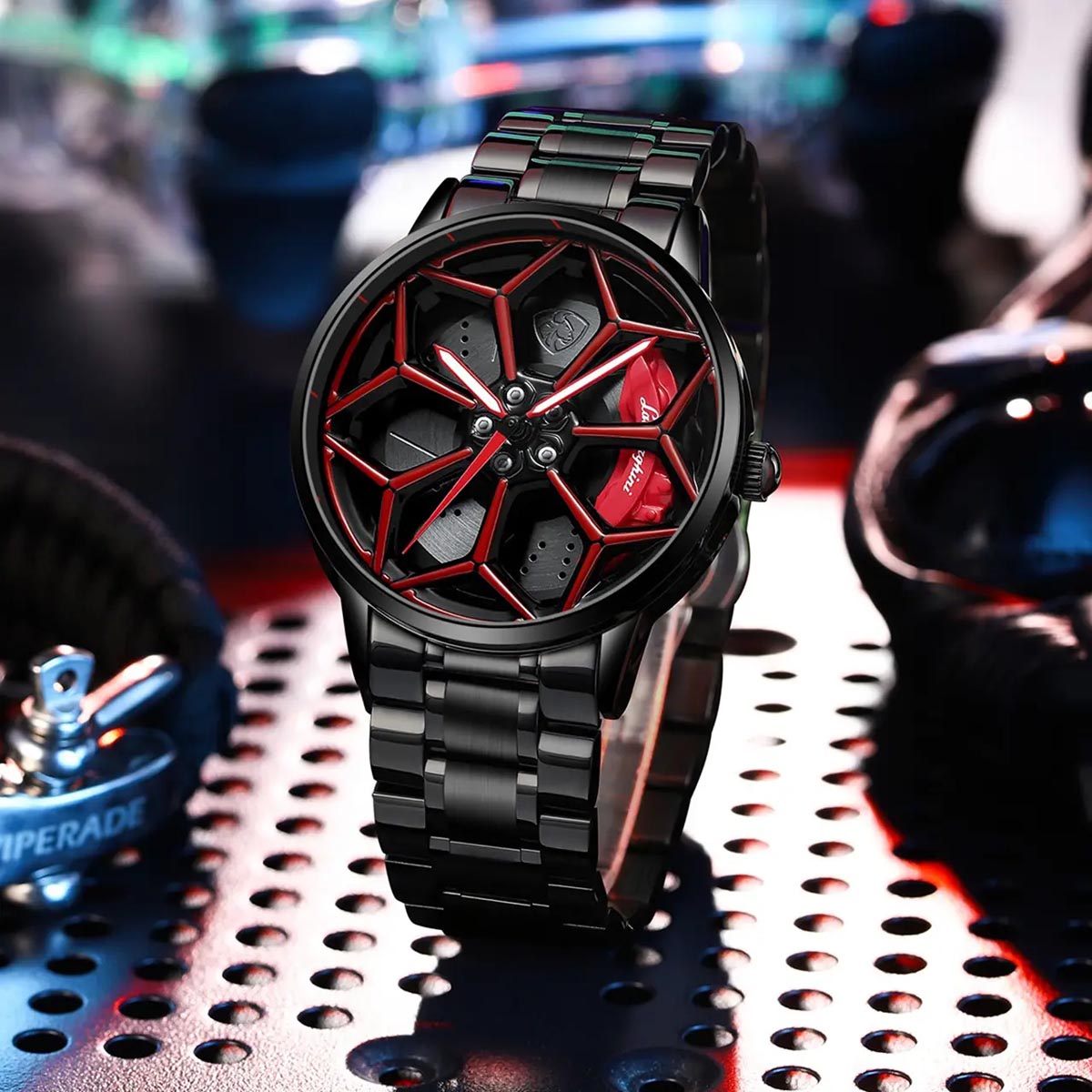 HMNWatch lamborghini urus rim watch racing watch spinning car rim watches