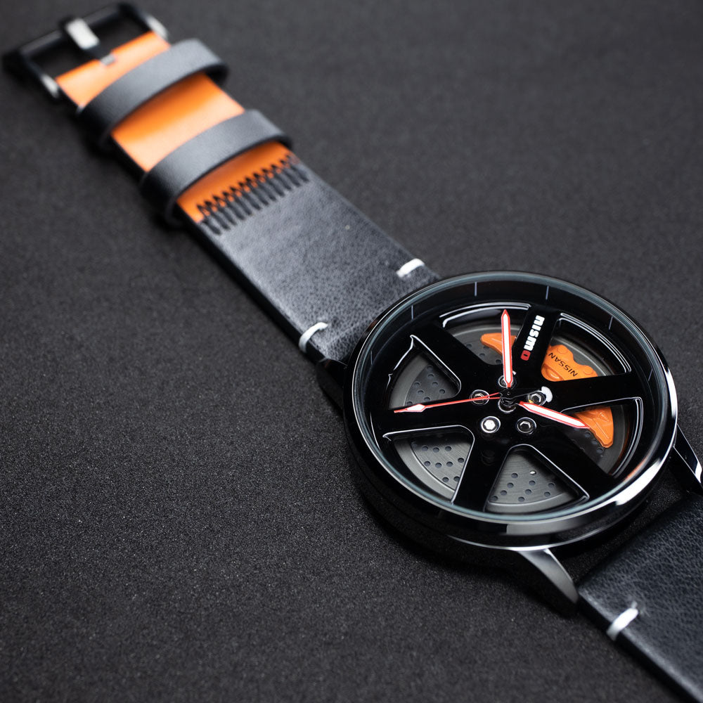 Orange & Black Leather Strap